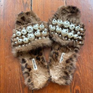 Miu Miu Pearly Fur Slide Sandals, Leopard Size 40